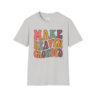 Make Heaven Crowded Shirt — Retro Groovy Christian Tee in Ice Grey