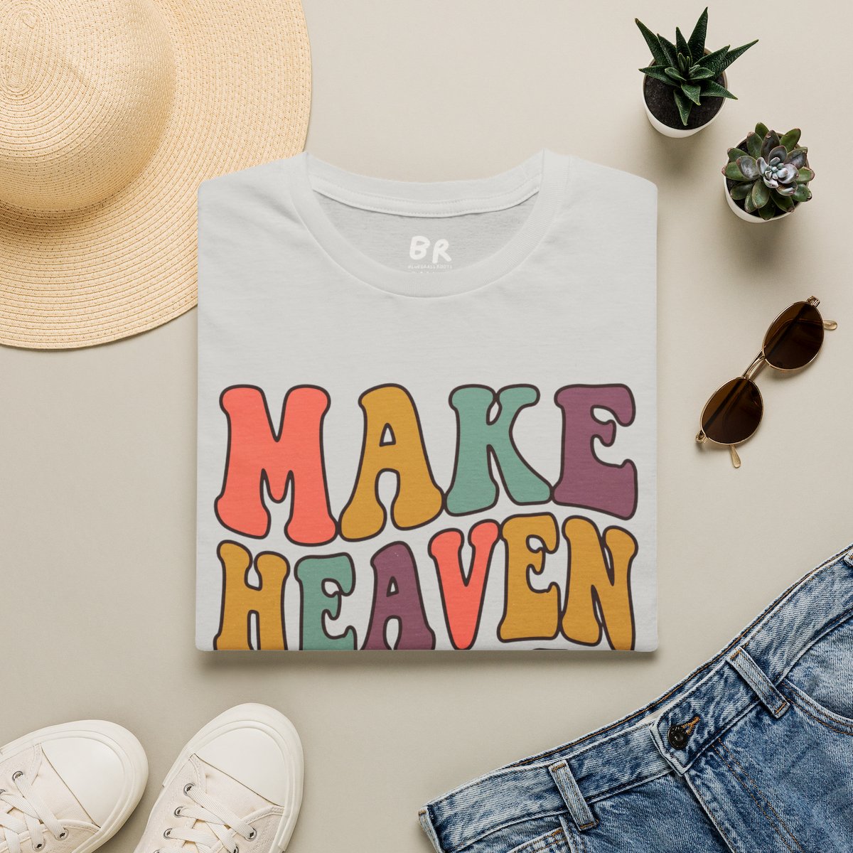 Make Heaven Crowded Shirt — Retro Groovy Christian Tee in Ice Grey