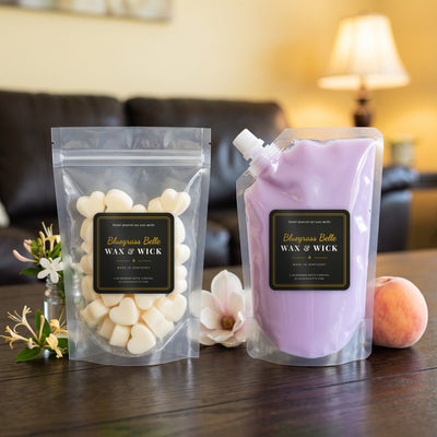 Mama's Flower Garden squeeze wax melt pouch and wax melt tarts by Bluegrass Belle Wax & Wick