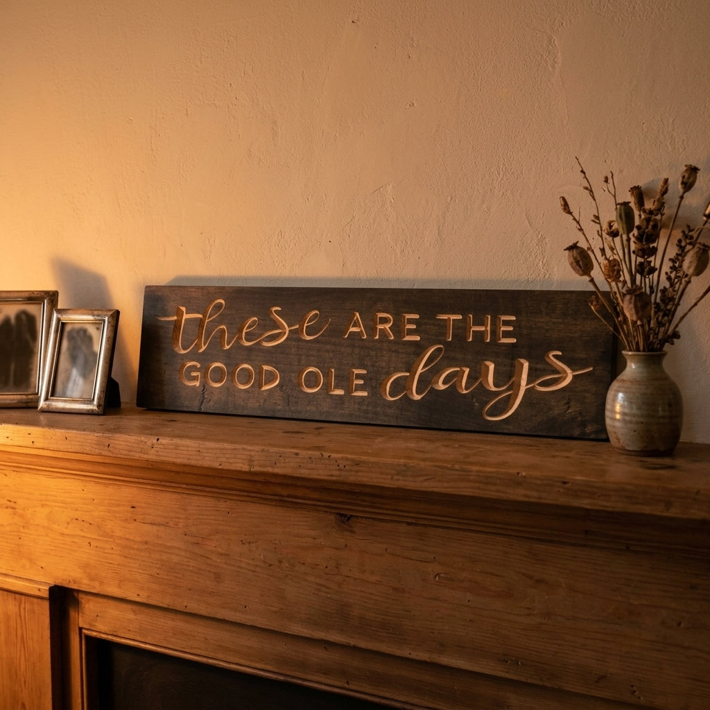 Mantel Sign — These Are the Good Ole Days, Carved Wood