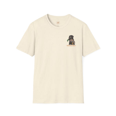 Marsh Madness Duck Hunting Dog & Mallard T-Shirt - graphic tee print closeup detail DTG printing by Bluegrass Gifts