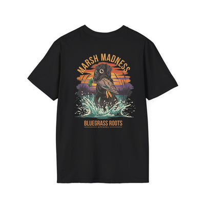 Marsh Madness Duck Hunting Dog & Mallard T-Shirt - unisex graphic tee back view by Bluegrass Gifts