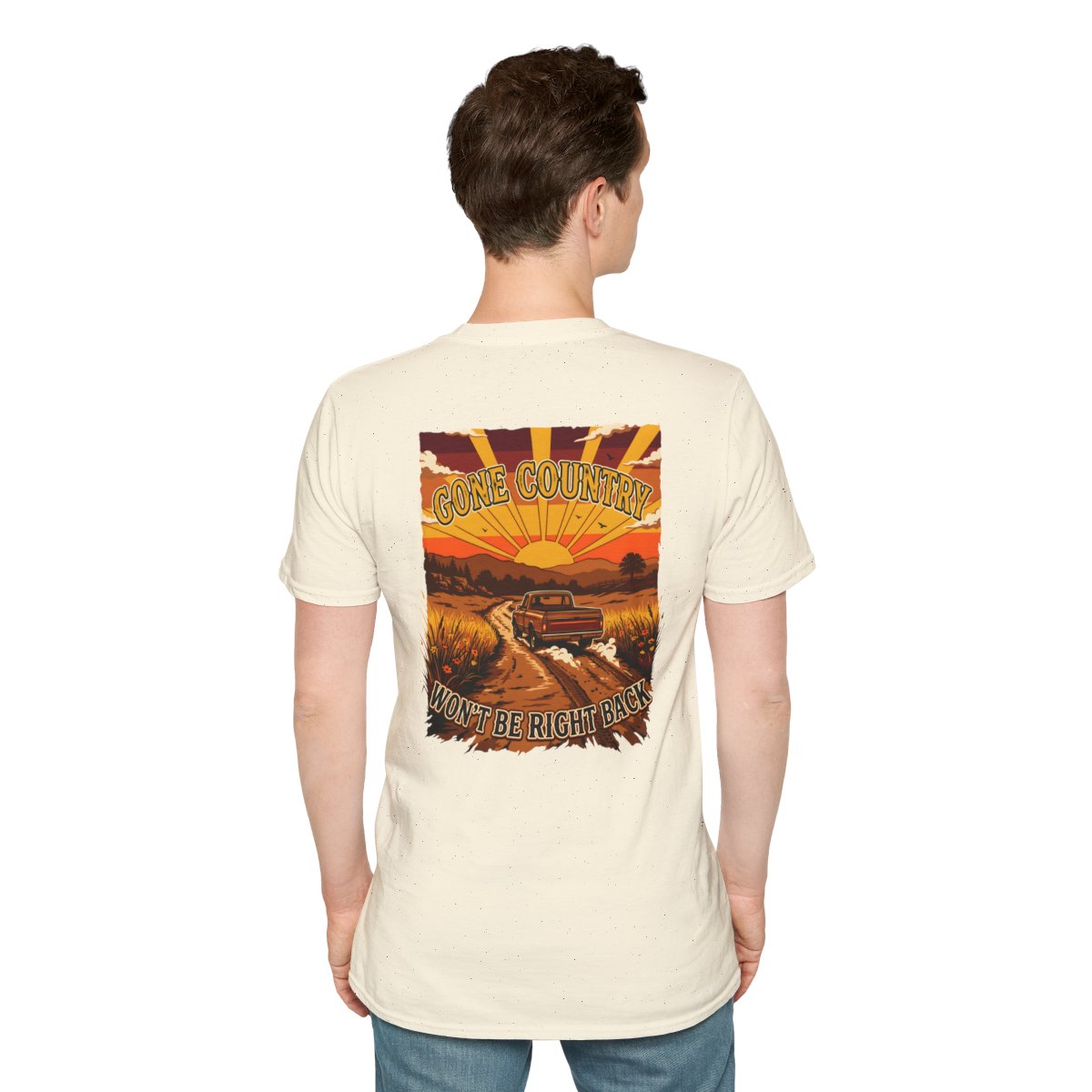 Mens Country Shirt — "Gone Country. Won't Be Right Back." in Natural