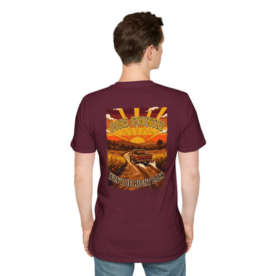 Mens Country Shirt — "Gone Country. Won't Be Right Back." in Maroon