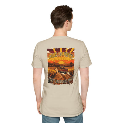 Mens Country Shirt — "Gone Country. Won't Be Right Back." in Sand