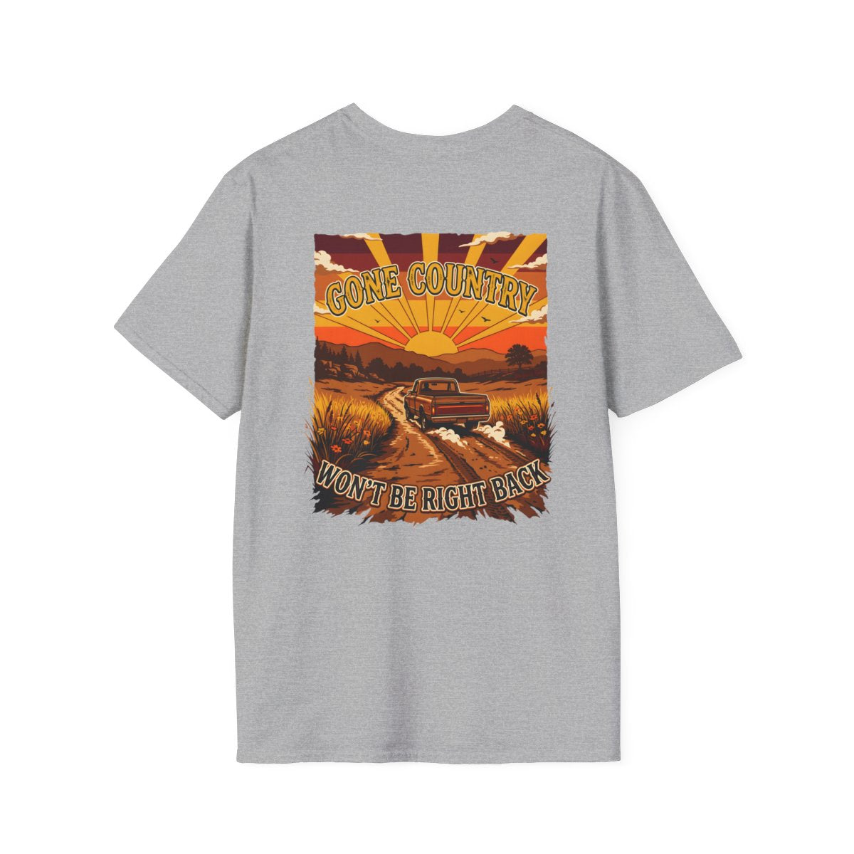 Mens Country Shirt — "Gone Country. Won't Be Right Back." in Sport Grey