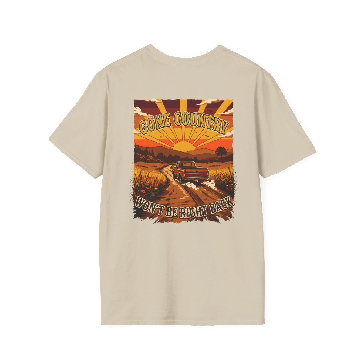 Mens Country Shirt — "Gone Country. Won't Be Right Back." in Sand
