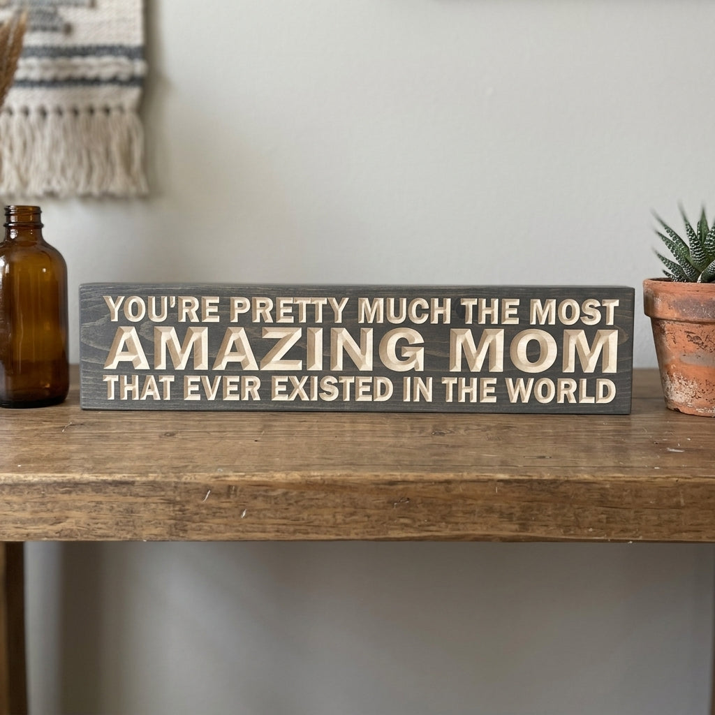 Mom Decor — Most Amazing Mom Ever | Carved Wood Sign