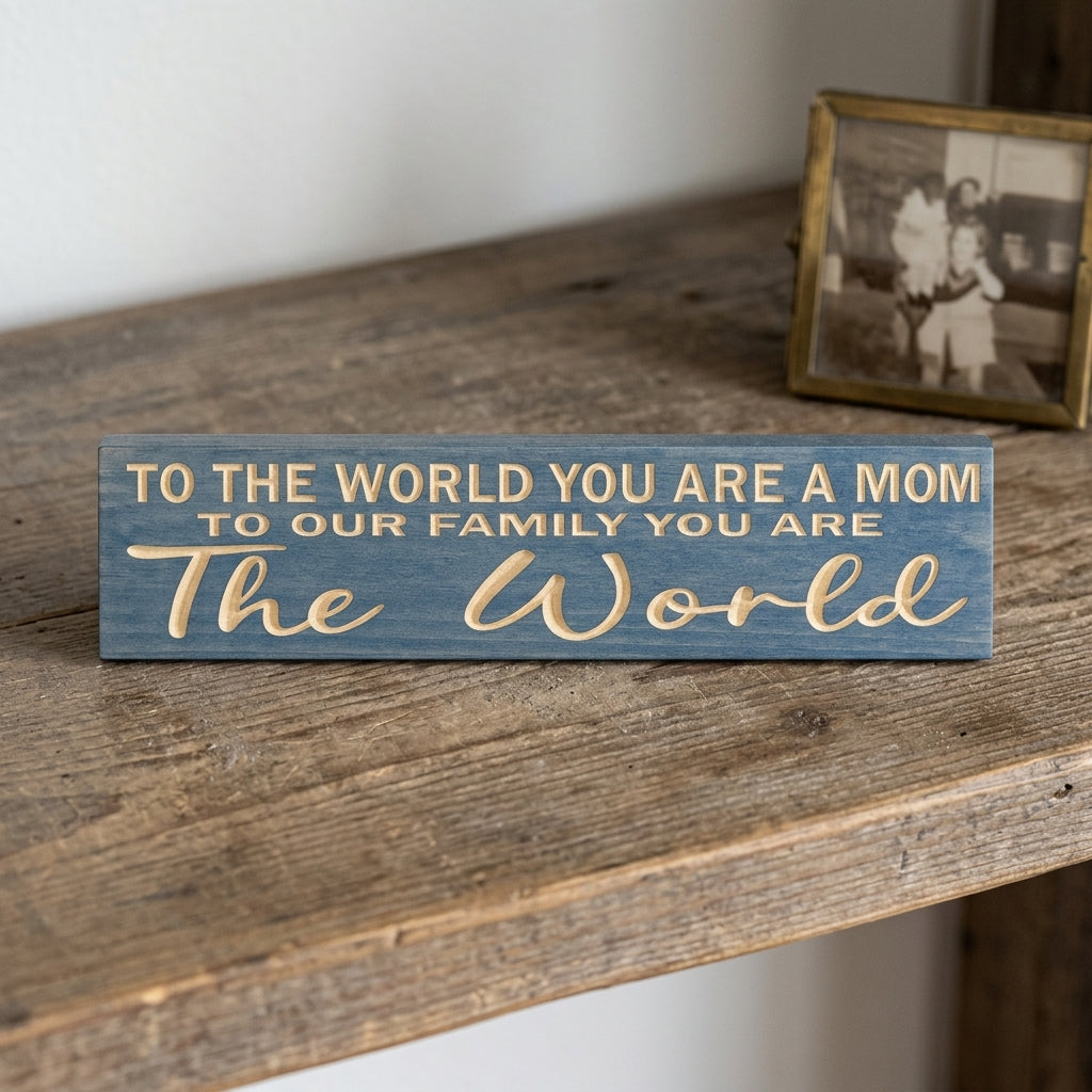 Mother Wooden Sign — To the World You Are a Mom | Carved