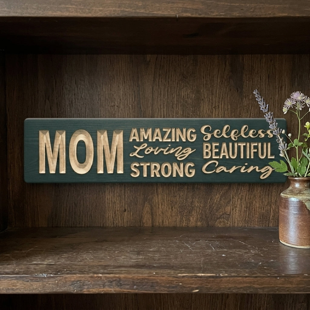 Mothers Day Wood Sign — MOM: Amazing, Loving, Strong