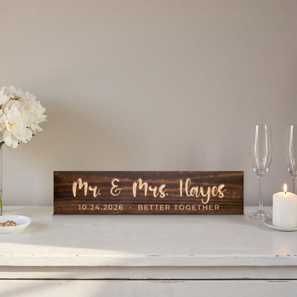 Mr & Mrs Sign — Personalized Carved Wedding Sign