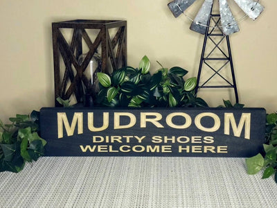 mudroom dirty shoes welcome here wood sign - farmhouse wood sign - CNC-carved by Bluegrass Gifts