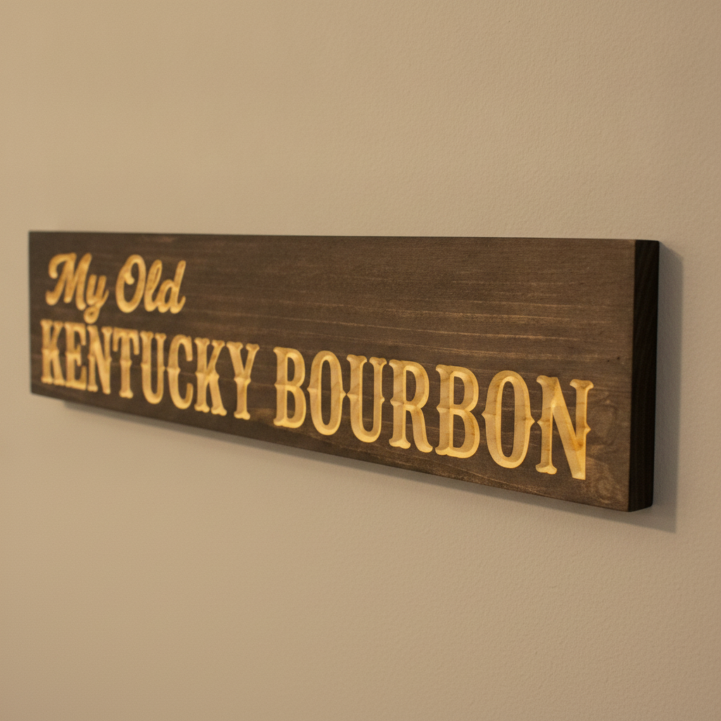 Pub Decor — My Old Kentucky Bourbon Carved Wood Sign — carved wood sign — Bluegrass Gifts