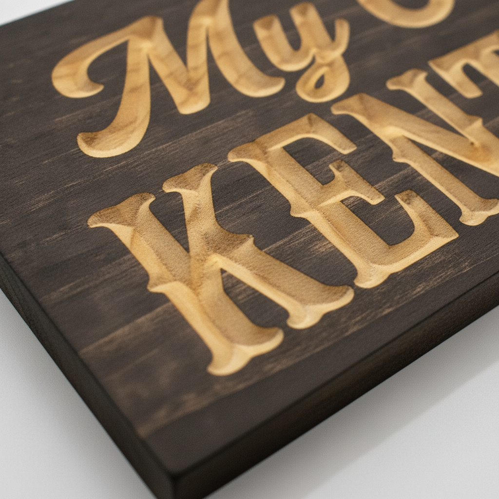 Pub Decor — My Old Kentucky Bourbon Carved Wood Sign — carved lettering detail — Bluegrass Gifts