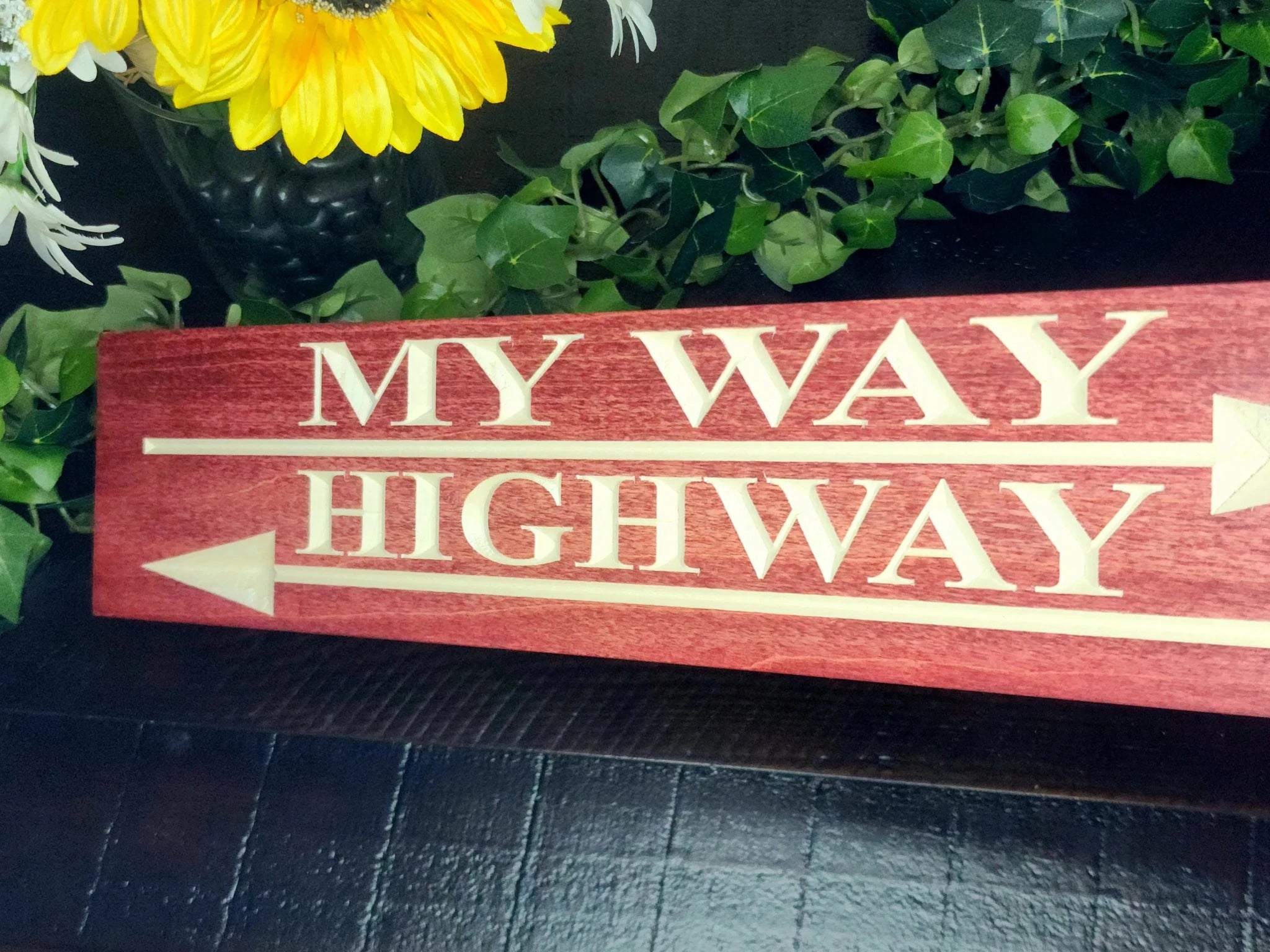 my way or the highway wood sign - man cave sign - CNC-carved by Bluegrass Gifts