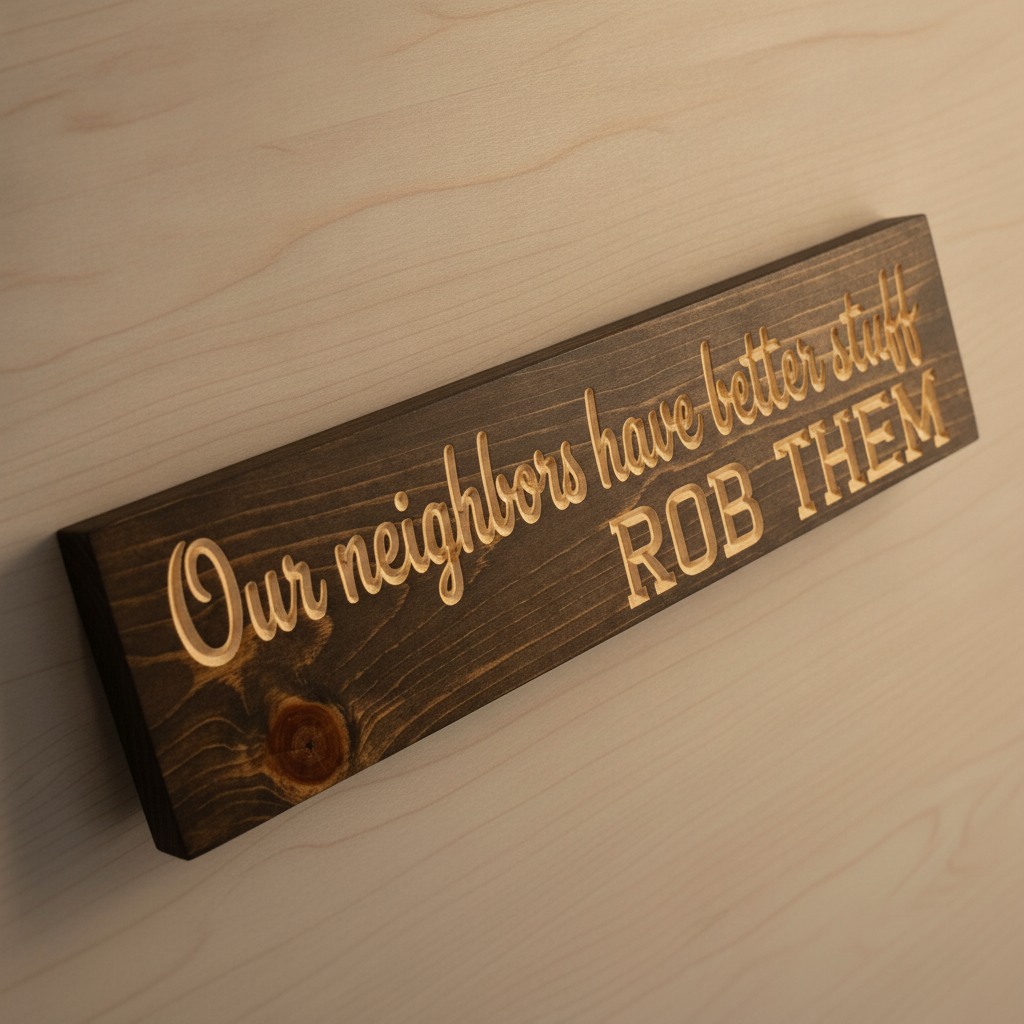 Funny Neighbor Sign — Our Neighbors Have Better Stuff — carved wood sign — Bluegrass Gifts