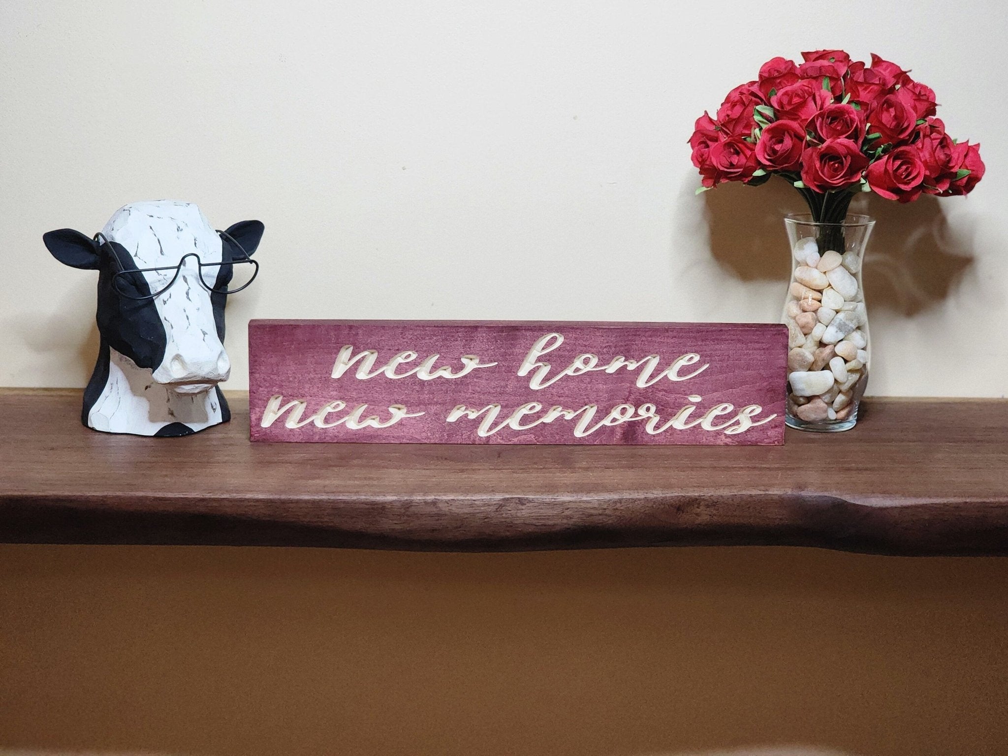 new home new memories wood sign - housewarming gift sign - CNC-carved by Bluegrass Gifts