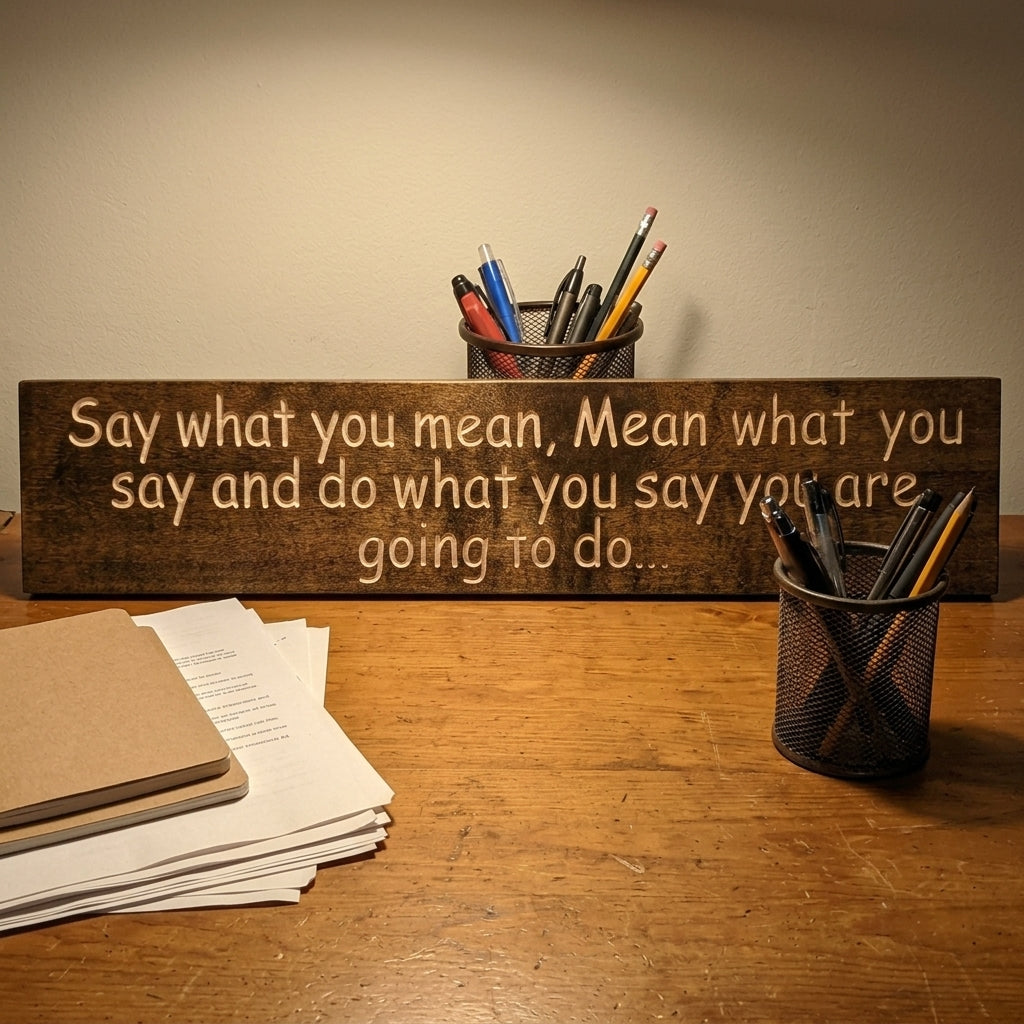 No BS Sign — Say What You Mean | Carved Wood Decor