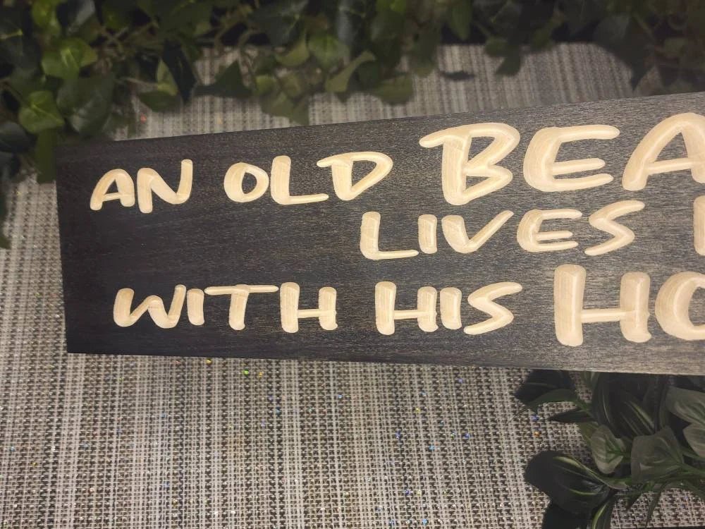 old bear lives here with his honey wood sign - rustic farmhouse decor - CNC-carved by Bluegrass Gifts