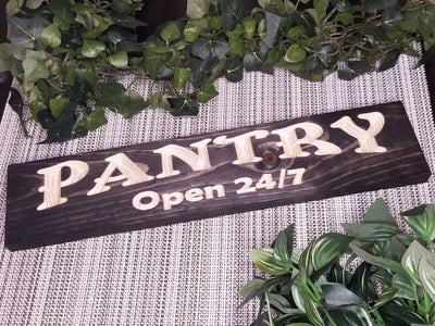 pantry open 24/7 wood sign - farmhouse kitchen sign - CNC-carved by Bluegrass Gifts