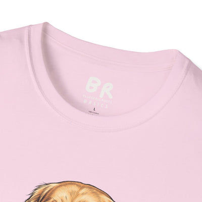 Patriotic Shirt for Women — Golden Retriever Flag Tee in Light Pink