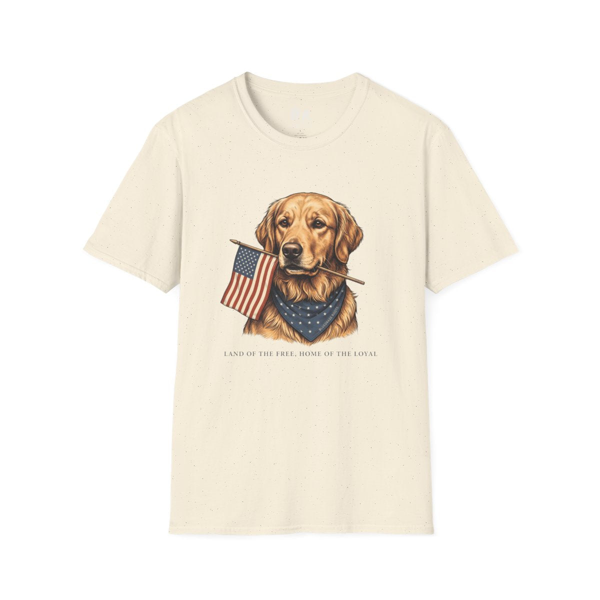 Patriotic Shirt for Women — Golden Retriever Flag Tee in Natural