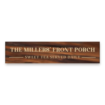 Tall caps version of the The Millers' Front Porch sign in Dark Walnut
