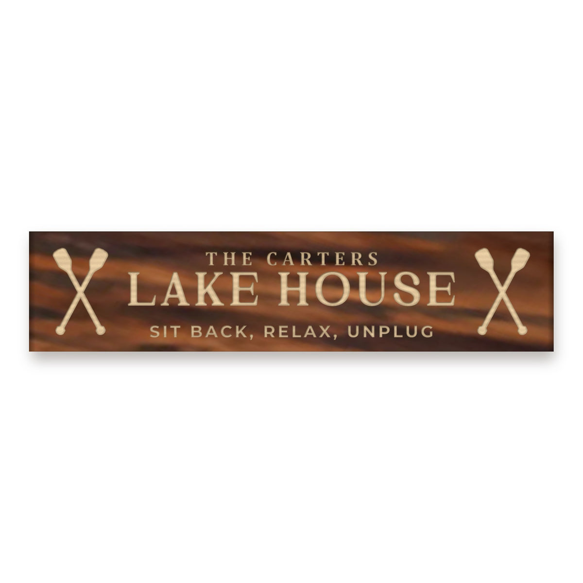 Oars at the ends version of the The Carter Family Lake House sign in Dark Walnut