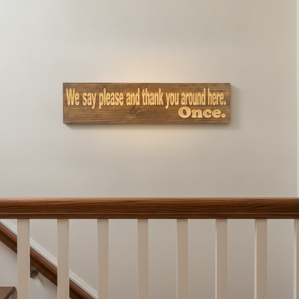 House Rules Sign — We Say Please And Thank You. Once. — styled on wall — Bluegrass Gifts