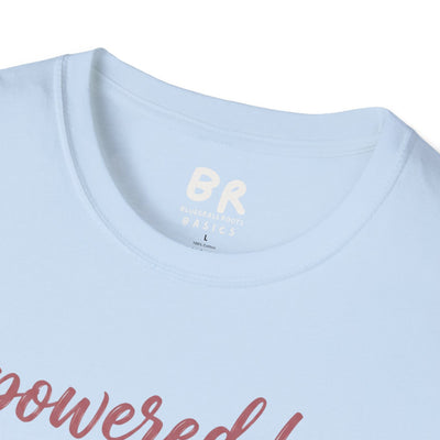 Prayer Shirt — "Powered by Prayer" Varsity Patch Tee in Light Blue