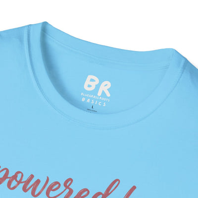 Prayer Shirt — "Powered by Prayer" Varsity Patch Tee in Sky
