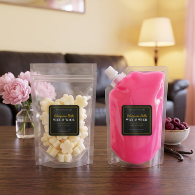 Pretty in Pink squeeze wax melt pouch and wax melt tarts by Bluegrass Belle Wax & Wick