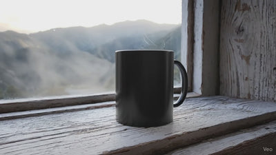 Steam rises as a black mug reveals hidden message when a hot beverage is poured — Bluegrass Gifts heat-changing mug video