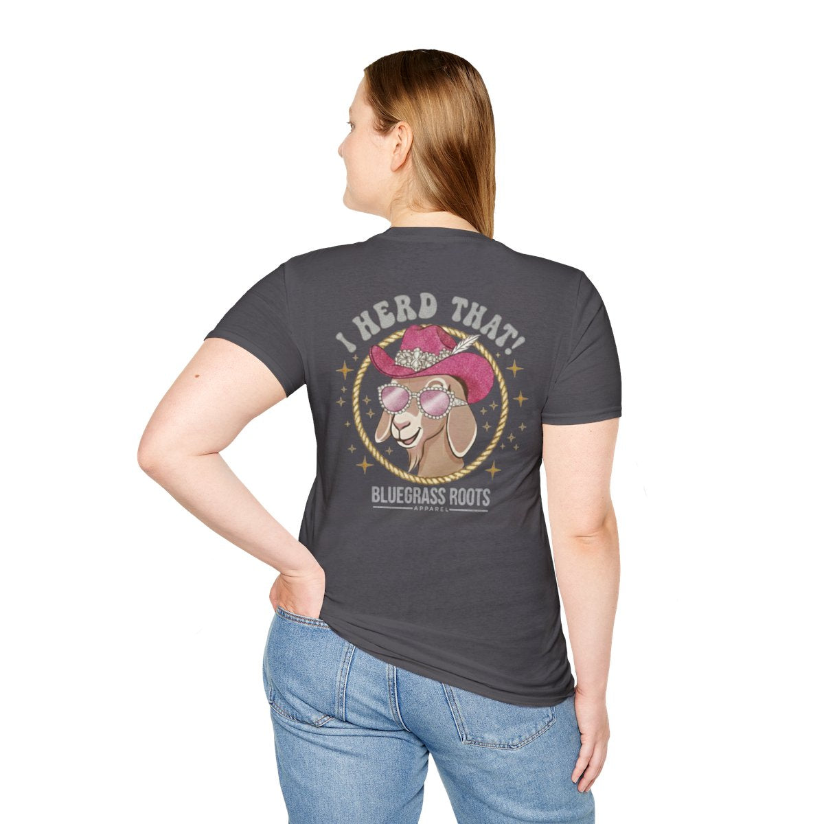 Punchy Shirt — "I Herd That!" Glam Goat Western Boho Tee in Charcoal