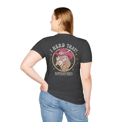 Punchy Shirt — "I Herd That!" Glam Goat Western Boho Tee in Dark Heather