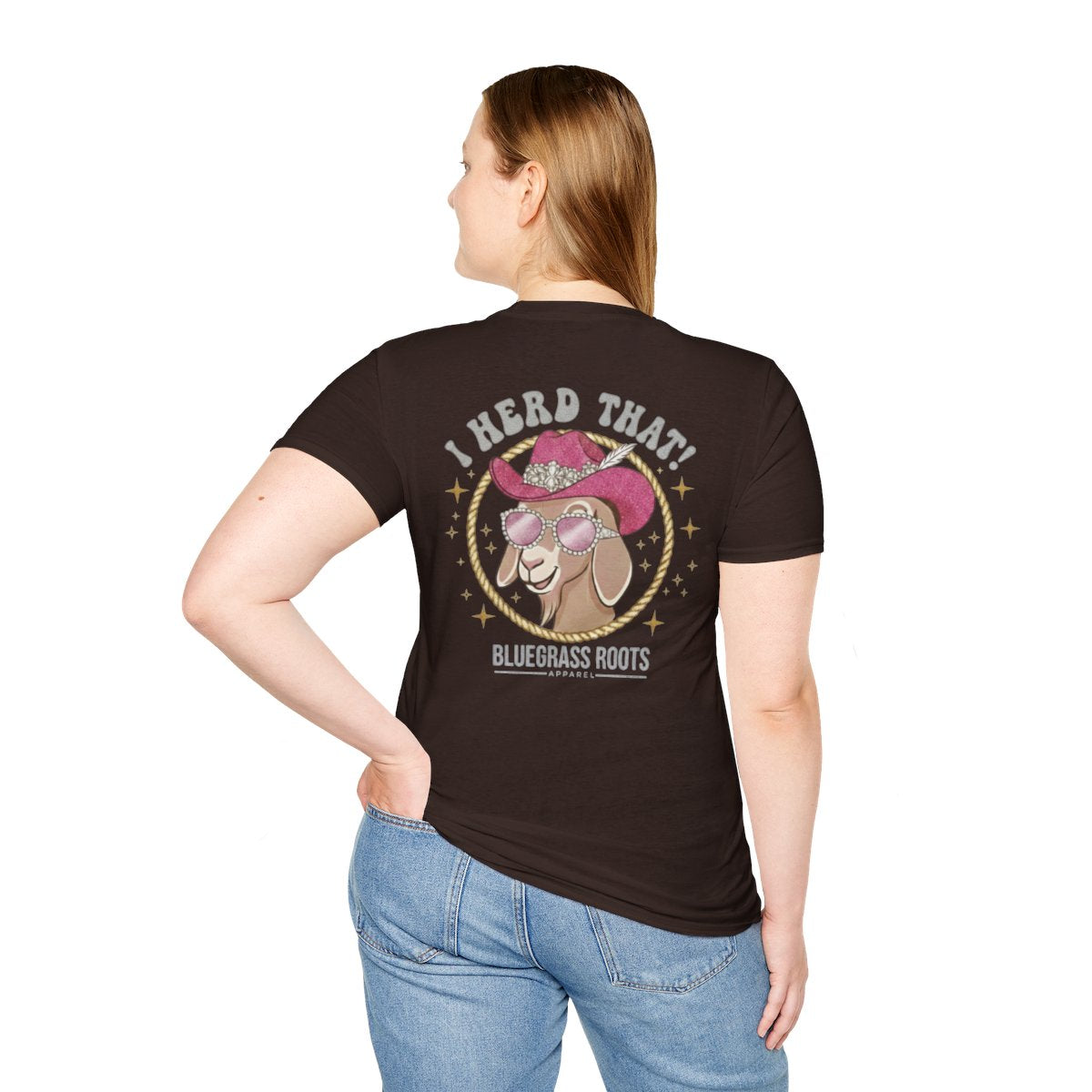 Punchy Shirt — "I Herd That!" Glam Goat Western Boho Tee in Dark Chocolate