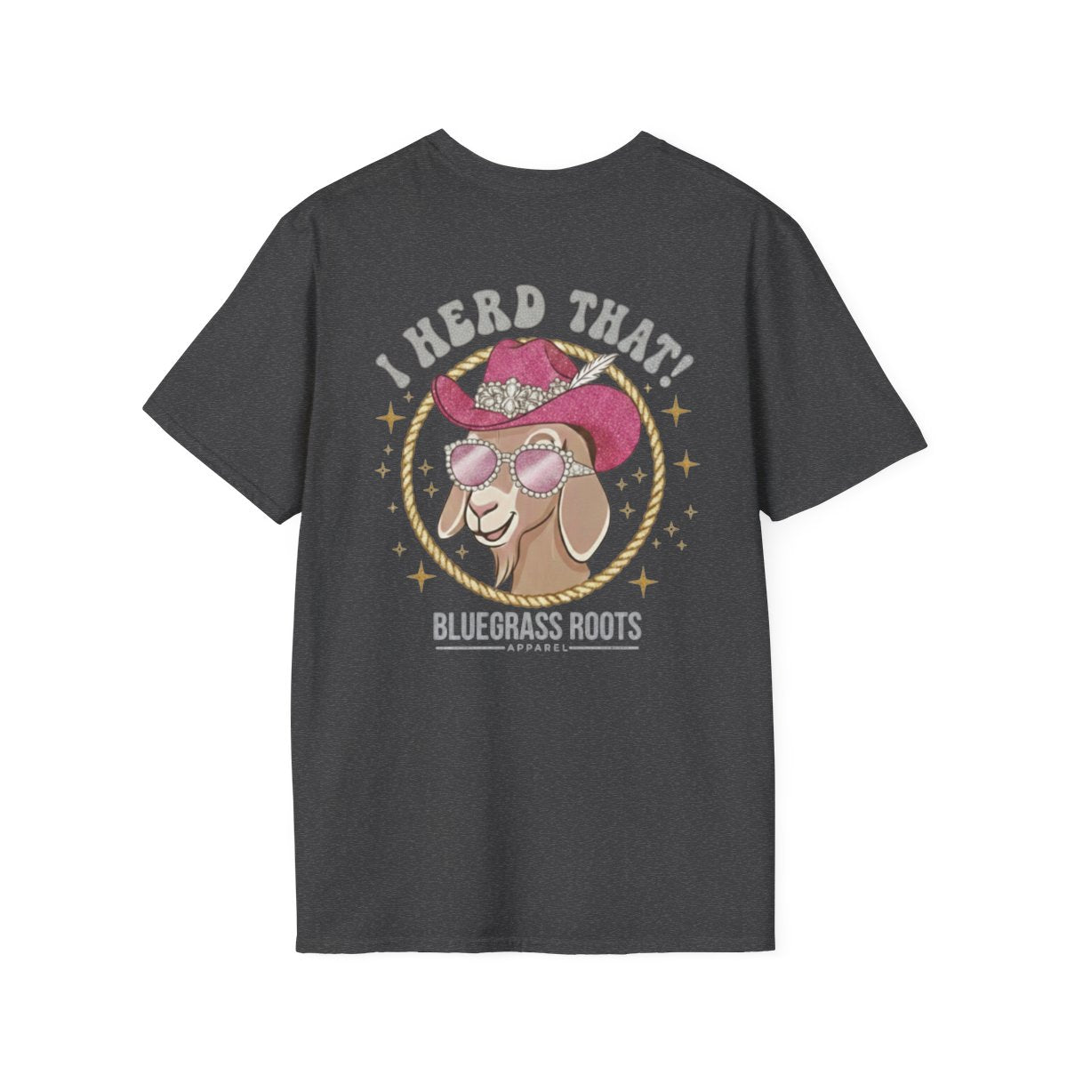 Punchy Shirt — "I Herd That!" Glam Goat Western Boho Tee in Dark Heather