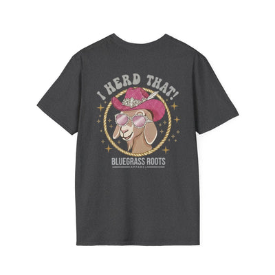 Punchy Shirt — "I Herd That!" Glam Goat Western Boho Tee in Dark Heather