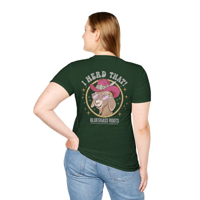 Punchy Shirt — "I Herd That!" Glam Goat Western Boho Tee in Forest Green