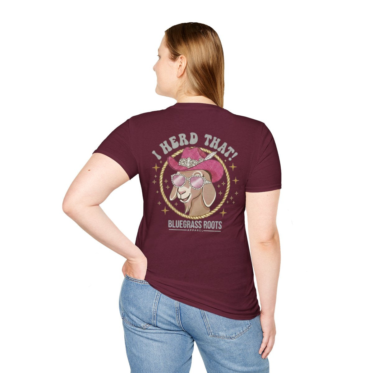 Punchy Shirt — "I Herd That!" Glam Goat Western Boho Tee in Maroon