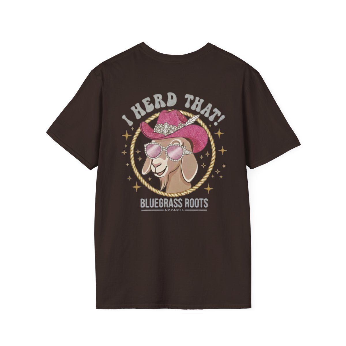 Punchy Shirt — "I Herd That!" Glam Goat Western Boho Tee in Dark Chocolate