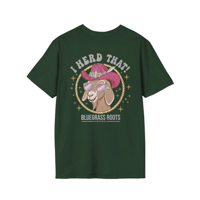 Punchy Shirt — "I Herd That!" Glam Goat Western Boho Tee in Forest Green