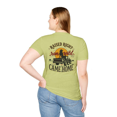 Raised Right Shirt — "Raised Right, Ran Wild, Came Home" Tee in Pistachio