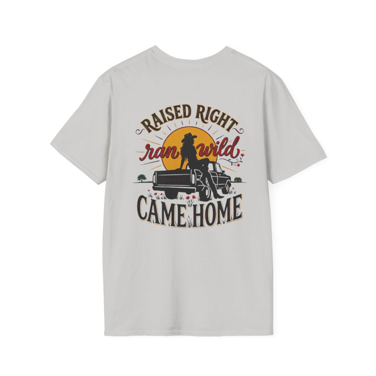 Raised Right Shirt — "Raised Right, Ran Wild, Came Home" Tee in Ice Grey