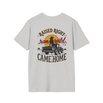 Raised Right Shirt — "Raised Right, Ran Wild, Came Home" Tee in Ice Grey