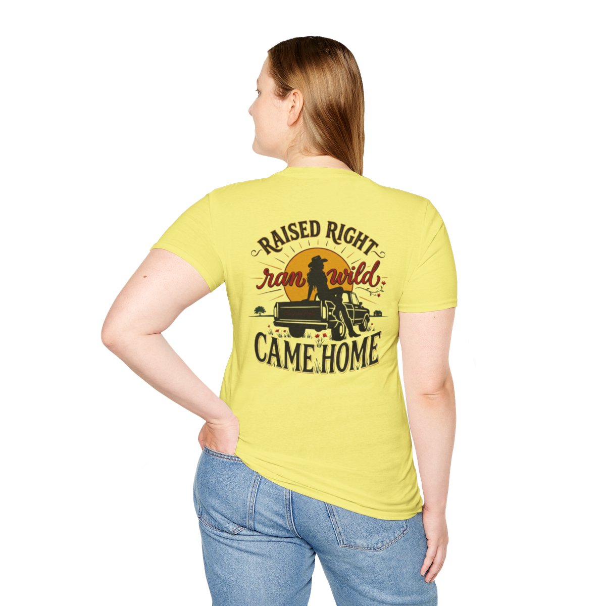 Raised Right Shirt — "Raised Right, Ran Wild, Came Home" Tee in Cornsilk