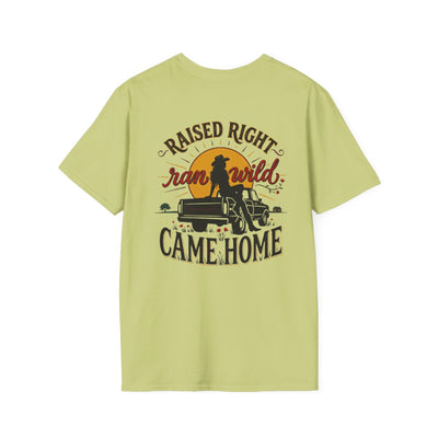 Raised Right Shirt — "Raised Right, Ran Wild, Came Home" Tee in Pistachio