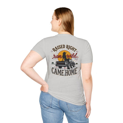 Raised Right Shirt — "Raised Right, Ran Wild, Came Home" Tee in Ice Grey