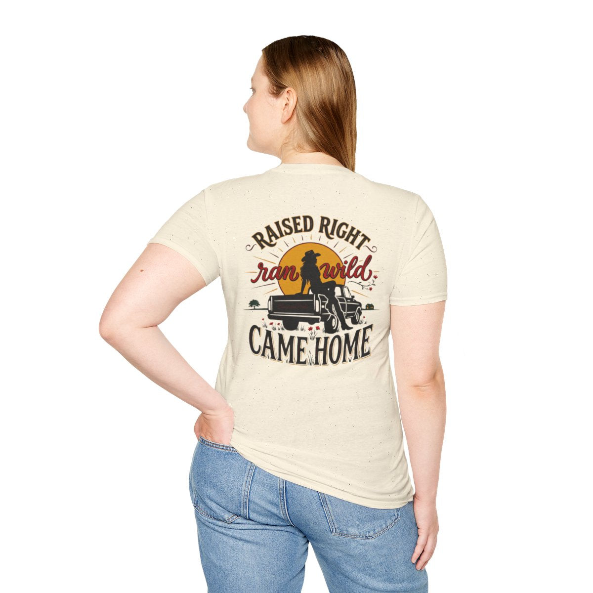 Raised Right Shirt — "Raised Right, Ran Wild, Came Home" Tee in Natural
