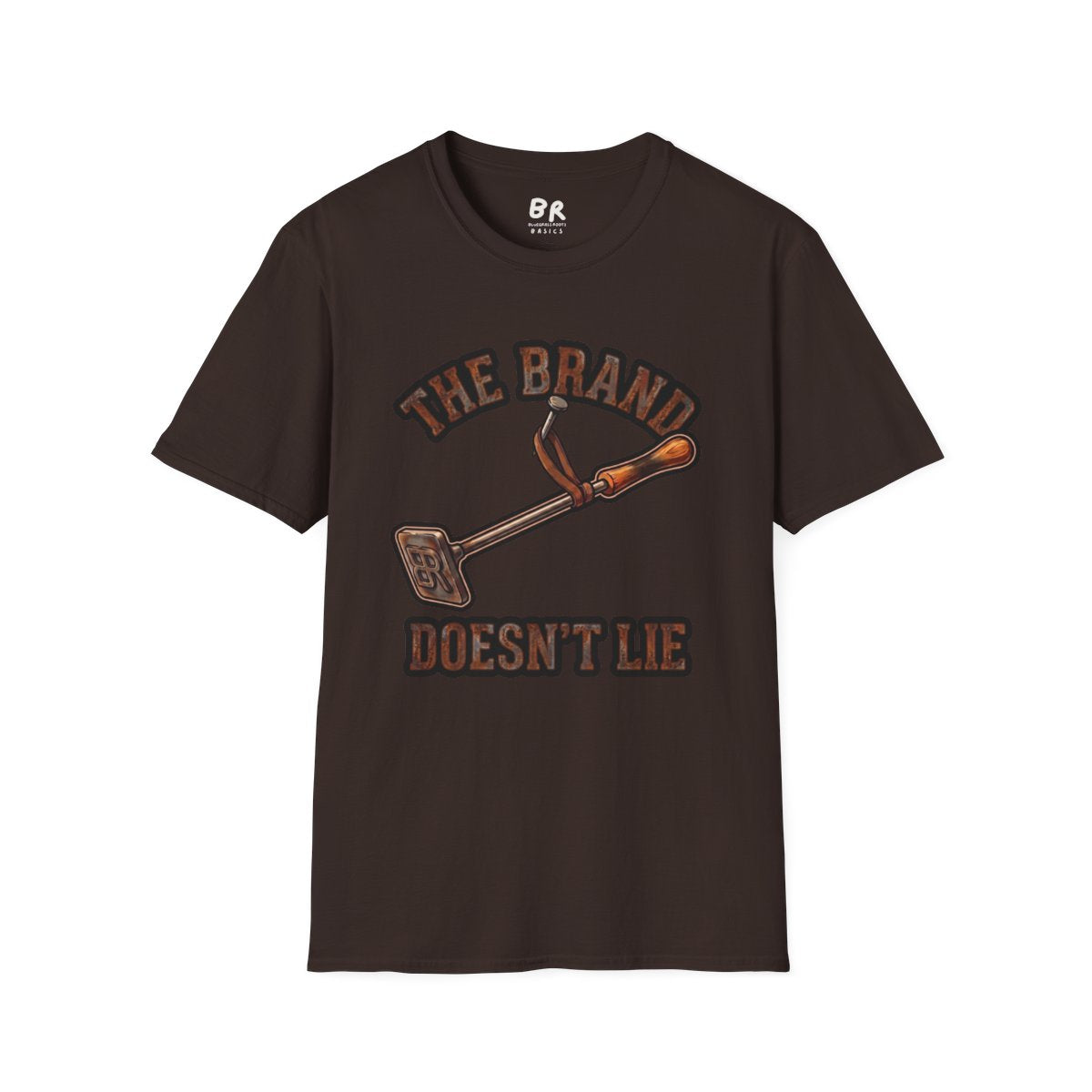 Front view of the brown Ranch Shirt - The Brand Doesn't Lie, laid flat against a white background